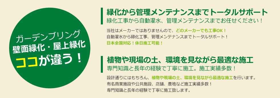 ガーデンブリング 緑化工事 ココが違う！どのメーカーでも全国工事OK！植物や現場の土、環境を見ながら最適な施工